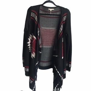 May & July Aztec fringed open cardigan